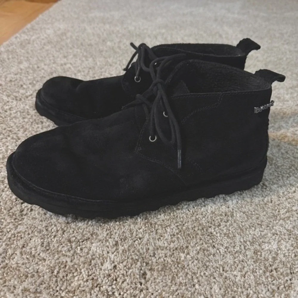 Bearpaw Skye Black Suede Leather Chukka  Boots Wool Lined Women Ankle Booties 10